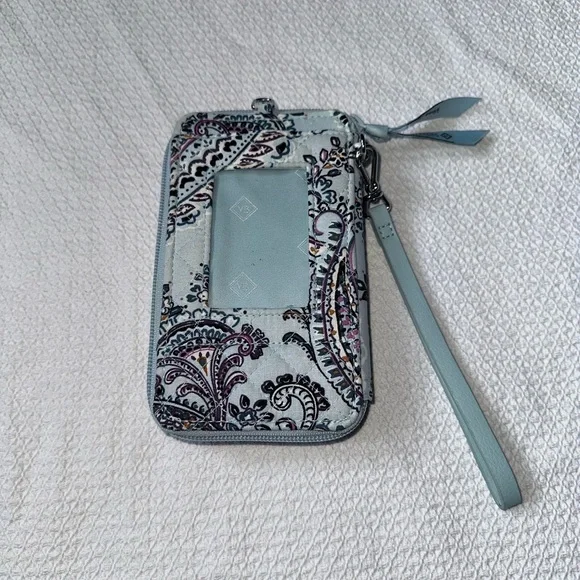 Vera Bradley Paisley RFID Zip Card Holder Wristlet Wallet Blue 7” x 4.5” - Picture 2 of 7